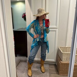 Say What? Turquoise and Beige Knit Cardigan